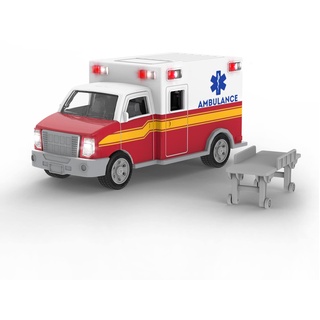 Driven Micro Krankenwagen 23 cm mit Lichtern und Tönen – Spielzeugauto mit Sirenen Geräusch, Funktionen und Krankentrage – Spielzeug ab 3 Jahren