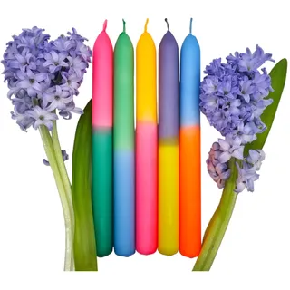 5er SET /./ 2-farbige Dip Dye Kerzen bunt BRENNDAUER 9 STD. mit Farbverlauf, Kerzen mehrfarbig in neon, pastell und bunt Farbset: spring1 extra lang, Geschenkidee Frau, Freundin