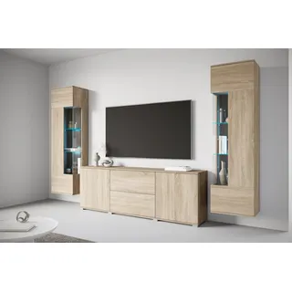 OTTO home Wohnwand OTTO HOME "KENIA", braun (eiche sonoma), B:270cm H:161cm T:34cm, Holzwerkstoff, Kastenmöbel-Sets, Wohnwand, Vitrinen mit Eckverglasung, hängend und stehend montierbar