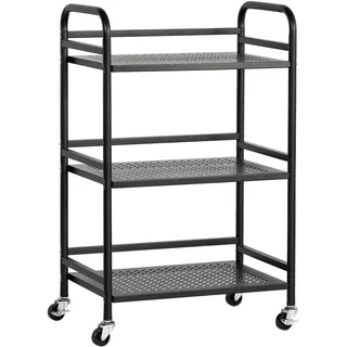 HDANI Servierwagen,3 Ebenen Rollwagen Metall,Schwarz,48x30x75cm Gitternetz | Küchenwagen 4 lenkbare Rollen(2X bremsbar),Mehrzweckwagen für kleine Räume,Küche,Esszimmer,Bar,Bäder,10kg pro Ebene