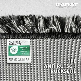 FLOORDIREKT Badematte Amour - Rutschhemmender Badvorleger mit softer Flor-Oberfläche - Schnelltrocknend & Waschbar - 70 x 120 cm - Jazz Black