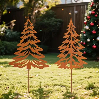 Xevinas Gartenstecker Weihnachten, 2er Set Rost Deko Weihnachten Aus Metall, Nostalgischen Blumenstecker Weihnachten Stabil Und Wetterfest, Rostdeko Gartendeko Für Advent Weihnachts Balkon Grabschmu