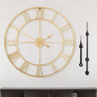 Große Wanduhr im Vintage-Stil,schwarz Wanduhr rund, Modernes Gold Metall Geräuschlos Nicht tickend, batteriebetrieben, 16 inches römische Ziffern Uhren für Wohnzimmer, Schlafzimmer, Küchen dekoration