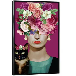 artboxONE Poster mit schwarzem Rahmen 90x60 cm Floral Frida Kiti Love - Bild Bilder Frida Kahlo
