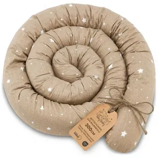 Totsy Baby Seitenschläferkissen Bettschlange Body Pillow 300 cm Baumwolle Waffel- Kopfkissen lang Bettrolle Schlafkissen Nackenrolle Kissen Oeko-Tex Beige mit Weiß Sternen