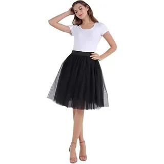 Tütü Rock Damen Leicht Blickdicht Tüllrock Lang Petticoat Unterrock Elastische Hohe Taille A-Linie Große Größen Tüll