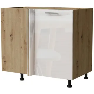 Feldmann-Wohnen Eckschrank Essen (D13U/90, 1-türig, 1 Einlegeboden, 1-St., moderne Optik, lackierte Fronten) 90x50x82cm Eiche Artisan - weiß Hochglanz (ES-D13U) braun