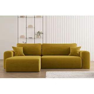 Kaiser Möbel Ecksofa mit Schlaffunktion L-förmiges Sofa Capri Stoff Poso Gelb Rechts