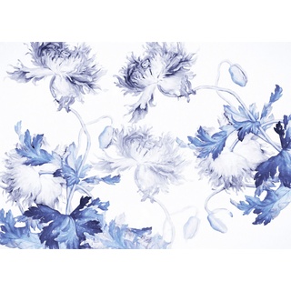 Komar Vlies Fototapete - Blue Silhouettes - Größe 350 x 250 cm, Bahnbreit 50 cm - Tapete, Blumen, Schafzimmer, Wohnzimmer