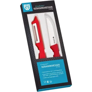 GRÄWE Keramik Messerset Cerahome 2-teilig | Messer (7,5 cm) & Schäler (18 cm) | Zirkonia-Klinge & Kunststoffgriff | hygienisch, geschmacksneutral & leicht | Rot