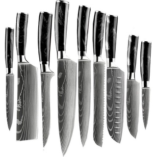 Shinrai Japan Messer-Set Messerset - 9-teiliges Küchenmesser Set - Japanisches Messer, Handgefertigt bis ins Detail schwarz