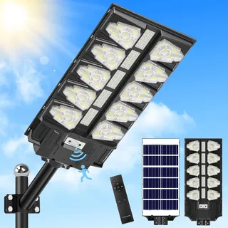 Bellany 2000W Solar Straßenlaterne für Außen, 20000LM LED Strahler mit Bewegungsmelder, IP65 Wasserdichte Solarlampen mit Bewegungssensor 6500K Solarleuchte Solarstrahler für Hof Garage Parkplatz Wege
