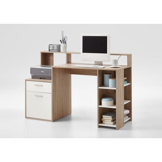 FMD 3006-001 Schreibtisch mit Ablagemöglichkeiten in Nachbildung Sonoma Eiche Nachbildung/Weiß, Maße ca. 138,5 x 92 x 53,5 cm (BxHxT)