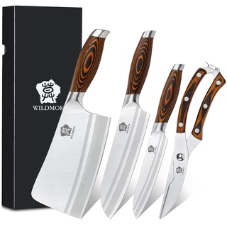 WILDMOK 4-teiliges Küchenmesserset Asiatisches Messerset Deutscher Stahl - X50CrMoV15 zum Mehrzweckschneiden und -schneiden