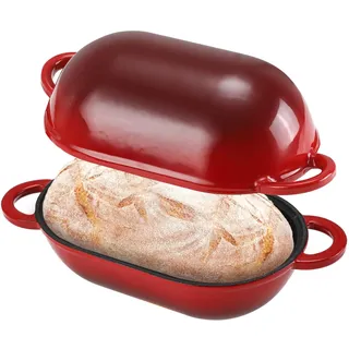 NSIRONS Gusseisen Brotbackform mit Deckel, 23 cm Emaille Gusseisen Topf Brot Backen, Bräter mit Deckel 2,75 L, Idealer Brottopf, Brotbacktopf, Backofengeeignet (Farbverlauf Rot)