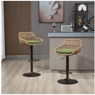 Celya Barhocker (2st),Barstühle 360°Drehbar Küchenstühle Sitzhöhe 65cm-85cm, Rattan Stuhl mit Fußstütze für Küche, Esszimmer,Grün grün
