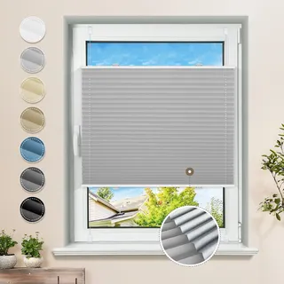Plissee ohne Bohren Verdunkelung Klemmfix Hellgrau 115x120cm Thermo Plissees 100% Verdunklung Rollos für Fenster & Tür Verdunklungsplissee ohne Bohren Sichtschutz und Sonnenschutz