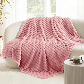 Kuscheldecke Flauschig, Rosa Decke Flauschig, 150x200 cm Cord Plüschdecke Blanket, Warme Dicke Sofadecken Geschenk, Weich Kuschelige Tragbare Decke für Wohnzimmer, Sofa, Schlafzimmer