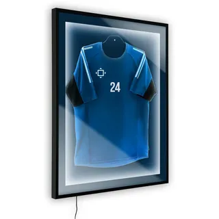 Bildershop-24 Objektrahmen Trikotrahmen aus Massivholz beleuchtet für Objekte bis 15mm VARIO36 3D inkl. Bügel, LED-Leiste und Passepartout 80x100cm Schwarz matt (lackiert) WM EM