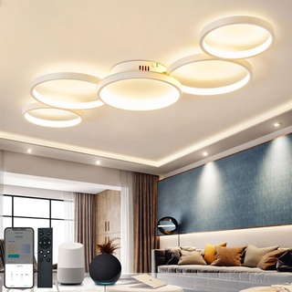 BAYHT Smart LED Deckenlampe Kompatibel Mit Alexa App Google Home 50W 9500LM Runde Weiß Deckenlampe LED Dimmbar Mit Fernbedienung, 3000K-6500K Alexa Deckenleuchte Für Schlafzimmer Wohnzimmer 100CM
