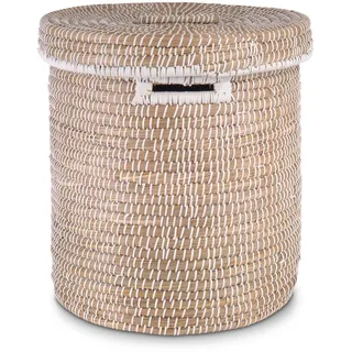 Decorasian Wäschekorb mit Deckel aus Seegras – Bast Wäschesammler geflochten, rund & groß – 3er Set oder Einzeln – Boho Korb für Wäsche, Spielzeug & Decken – Nachhaltig & Robust, 45cm x 48cm