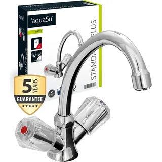 SANITOP-WINGENROTH aquaSu® Zweigriffmischer Standard Plus für Waschtisch | Niederdruck | Chrom | Wasserhahn