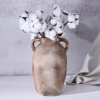 Rustik vase aus Terrakotta mit 2 Griffen für Blumen - Braun