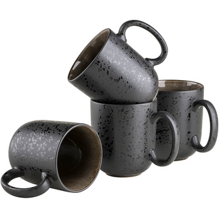MÄSER Serie Niara, Modernes Kaffeebecher 4er Set mit aufregender Vintage Glasur, große Kaffeetassen aus Keramik, Steinzeug, Grau/Schwarz