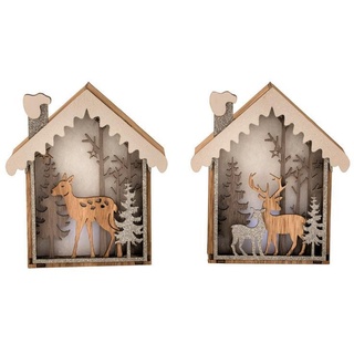 LED Holzbild 14,5 cm Wald beleuchtet Weihnachten Fensterdeko batteriebetrieben