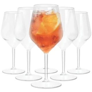 TUNDRA - 6er Set Kunststoff Weingläser, Aperol Spritz Gläser | EVENT 47 cl. | Camping Weingläser aus Tritan (Hartplastik), Unzerbrechlich, Spülmaschinenfest, BPA-Frei - Ideal für: Party, Camping