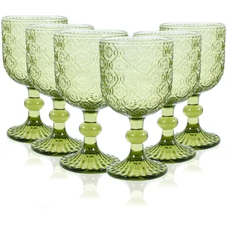 CHLJAR Grüne Vintage-Weingläser, 6er-Set Kelchgläser, 400 ml, grüne Weingläser, Vintage-farbene Kelchgläser für Hochzeiten, Partys, Rotweingläser, Bars, Restaurants, spülmaschinenfest (A-Grün)