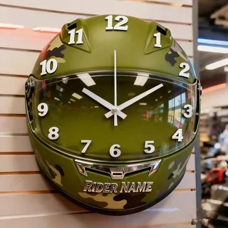 Certykllp Personalisierte Bikerhelm-Wanduhr, individuelle Rennhelmuhr, Wanddekoration, Uhren für Rennfahrer, Biker, Motorrad-Enthusiasten, 4