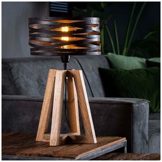 Liadomo Tischleuchte Prescott, ohne Leuchtmittel, Tischlampe im rustikalen Industrial Look, Metallschirm auf Holzgestell grau