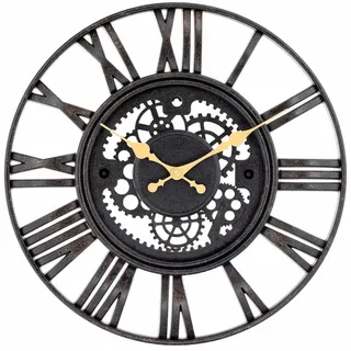 Wanduhr Vintage gestanzte Schwarz/Gold Ø38cm Thinia Home