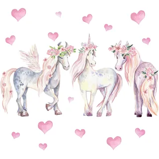 Pandawal Wandtattoo Kinderzimmer Mädchen Deko Einhorn Pferde Herz Wanddeko für Kinder und Babyzimmer Wandaufkleber (L)