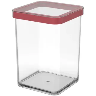 Rotho Loft quadratische Vorratsdose 1l mit Deckel und Dichtung, Kunststoff (SAN) BPA-frei, transparent/rot, 1l (10.0 x 10.0 x 14.2 cm)