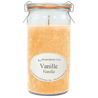 Duftkerze im XL-Weckglas®, Vanille, 100% pflanzliches Stearin, KERZENFARM HAHN, mit reinen ätherischen Ölen, Brenndauer ca. 40h