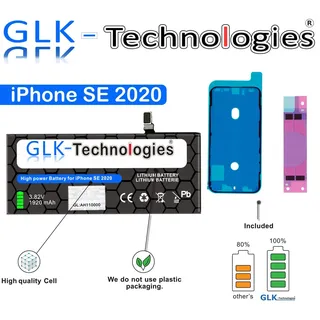 GLK-Technologies High Power Ersatzakku kompatibel mit Apple iPhone SE 2 (2020) APN A2296 A2312 | GLK-Technologies Battery | accu | 1920mAh Akku | inkl. 2X Klebebandsätze