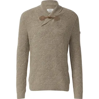 Wollmix-Pullover mit Schalkragen und Struktur - beige - L