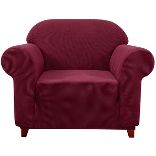 subrtex Spandex Sofabezug Stretch Couchbezug Sesselbezug Elastischer Antirutsch Sofahusse (1 Sitzer, Weinrot-1)