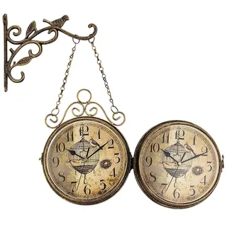 Fenteer Outdoor Garten Uhr Wetterfeste Wanduhr Doppelseitige mit Halter