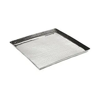 Brillibrum Design quatratisches Tablett gehämmert aus Aluminium Halbmond Muster Serviertablett für Gebäck Dekotablett oder als Bodentablett geeignet
