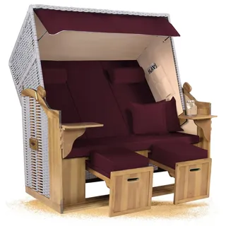 Strandkorb Hanse Ostsee XXL 2,5 Sitzer Volllieger Weiß 150cm breit, ideal für Garten, Terrasse und Balkon (Rot Uni, Montiert)