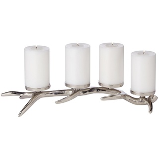 EDZARD Adventsleuchter Kingston, Kerzenleuchter Geweih-Design, Kerzenkranz aus Aluminium mit Silber-Optik, Adventskranz für Stumpenkerzen, Höhe 13 cm silberfarben