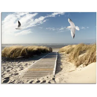 Glasbild ARTLAND "Nordseestrand auf Langeoog mit Möwen", blau (farbe bild(er): blau), B:80cm H:60cm, Bilder, in verschiedenen Größen