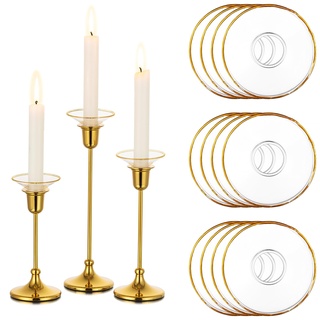 Glasseam Kerzentropfmanschetten Glas für Kerzenständer Gold: 12er Goldrand Tropfschutz für Kerzen Kerzenhalter Stabkerzen Rund Kerzenständer Hochzeit Kerzentropfschutz für Tischdeko