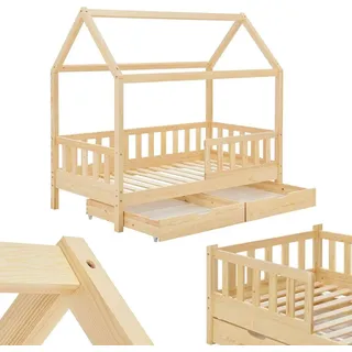 Juskys Kinderbett Marli 90 x 200 cm Kiefer natur beige