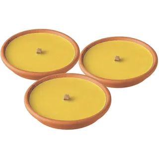 Horeca Candles - Citronella Kerze im Terracotta Topf - Set mit 3er Kerzen, Gelbe - Duftkerzen mit 8 Stunden Brenndauer - Für den Außenbereich, Balkon, Picknick, Camping, Garten