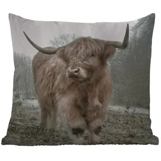 MuchoWow Dekokissen Schottische Highlander - Natur - Herbst - Tiere - Wildtiere - Wald, Kissenbezüge, Kissenhülle, Kissen, Outdoor, 45x45 cm bunt Quadratisch | 45 cm x 15 cm x 45 cm