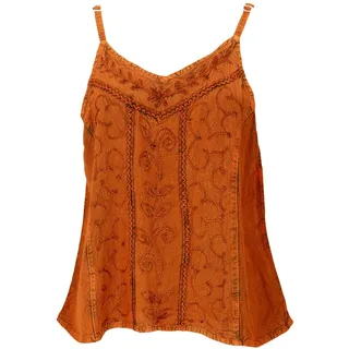 GURU SHOP Besticktes Top Boho Chic, Lockeres Sommertop - Rostorange, Damen - 36